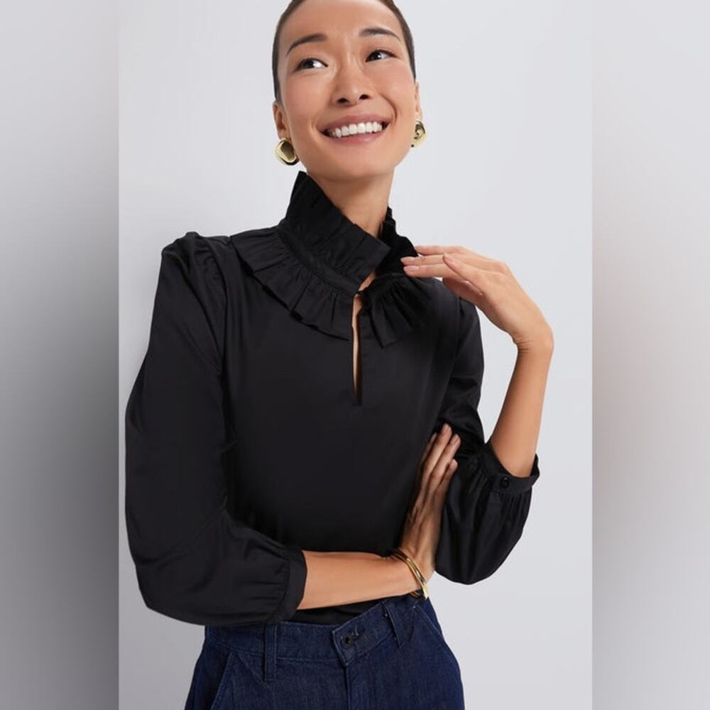 Tuckernuck Black Ruffled High-Neck Blouse